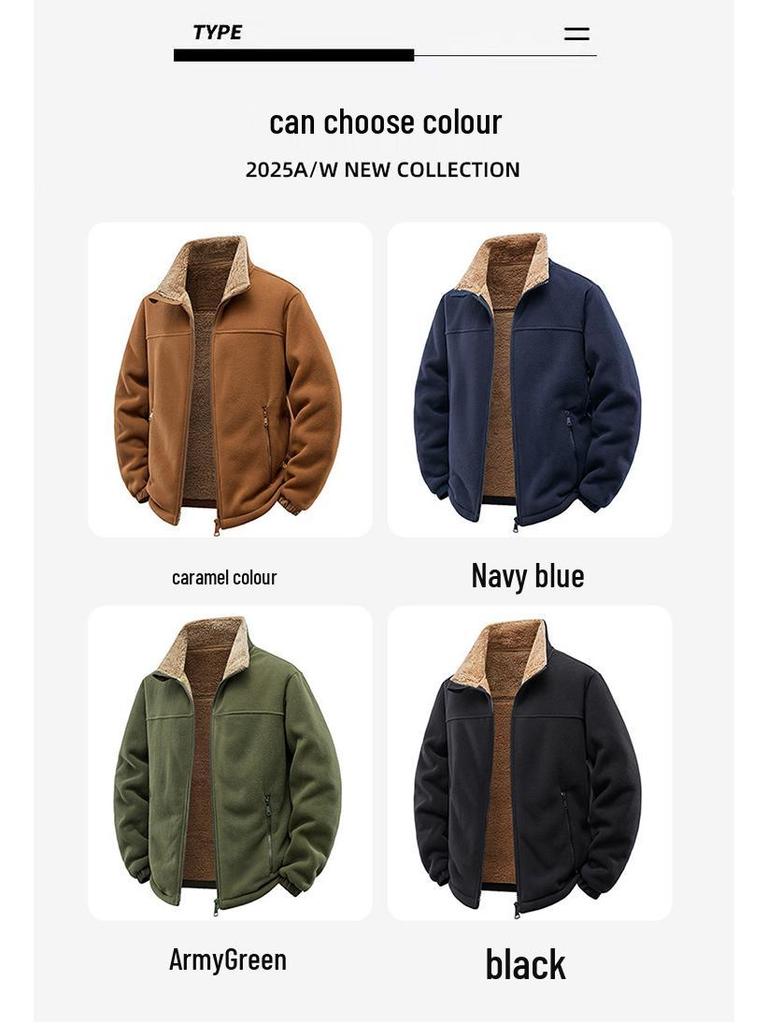 Men's Thickened Fleece Jacket with Stand Collar - Casual Autumn/Winter Outdoor Hoodie