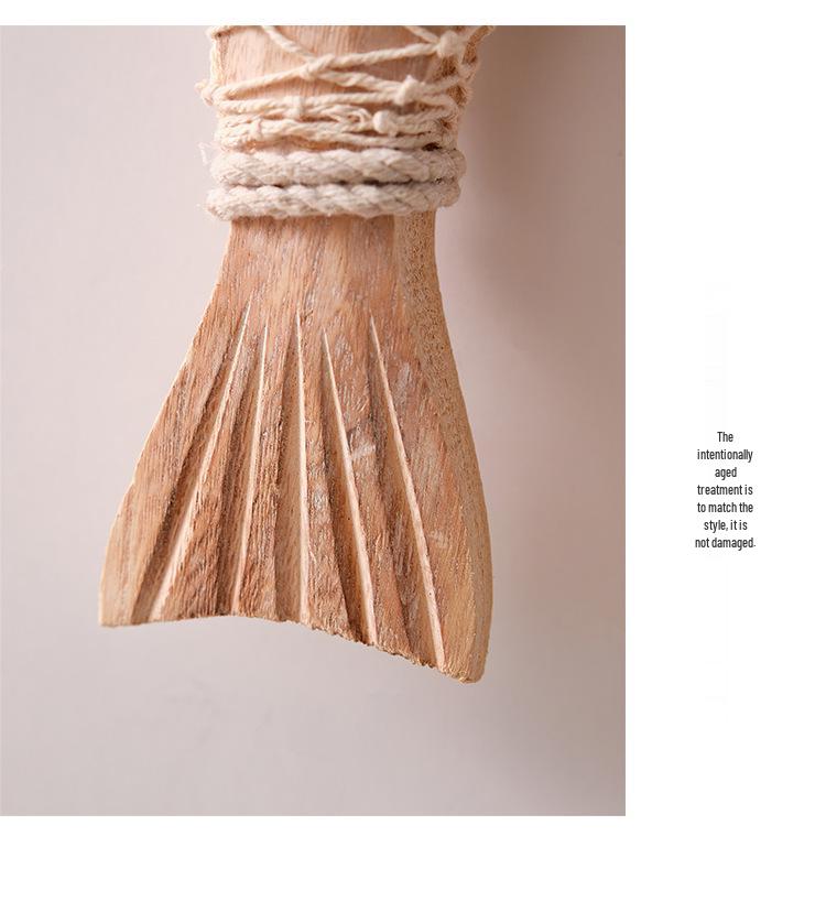 Mediterranean Hand-Carved Wooden Fish with Net Wall Hanging Ornament