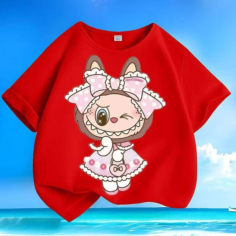 

Мультяшные детские футболки с 3D-принтом LABUBU для мальчиков и девочек, трендовая одежда в подарок 130