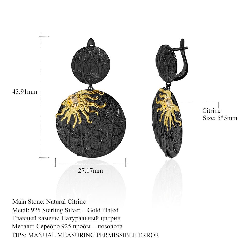 

Оригинальные дизайнерские серьги в темном стиле ретро. Серьги Shanhaijing Chasing Sun из серебра 925 пробы с натуральным цитрином.