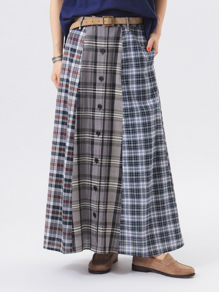 Beams Boy Madras Check Crazy Skirt, Women's, Gray, One Size, 13270114803