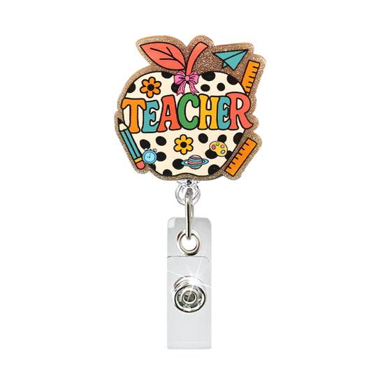 Telescopic Badge Holder Cute Glitter Reels, Acrylic Retractable with Clip, ID Name Tag Reel Card for Nurse Teacher Keychain Nurses