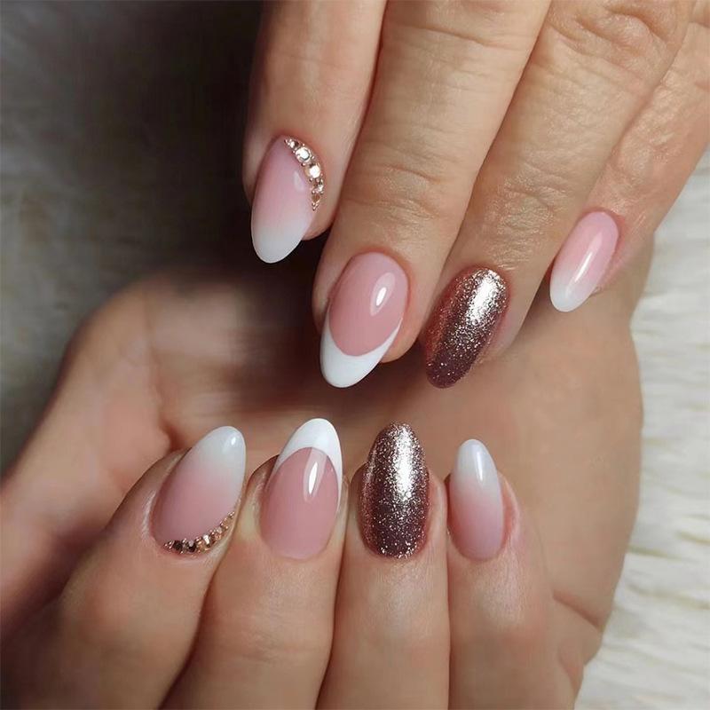 Wear armor short white edge French glitter wear armor explosive flash rhinestone wear nail finished removable nail art
