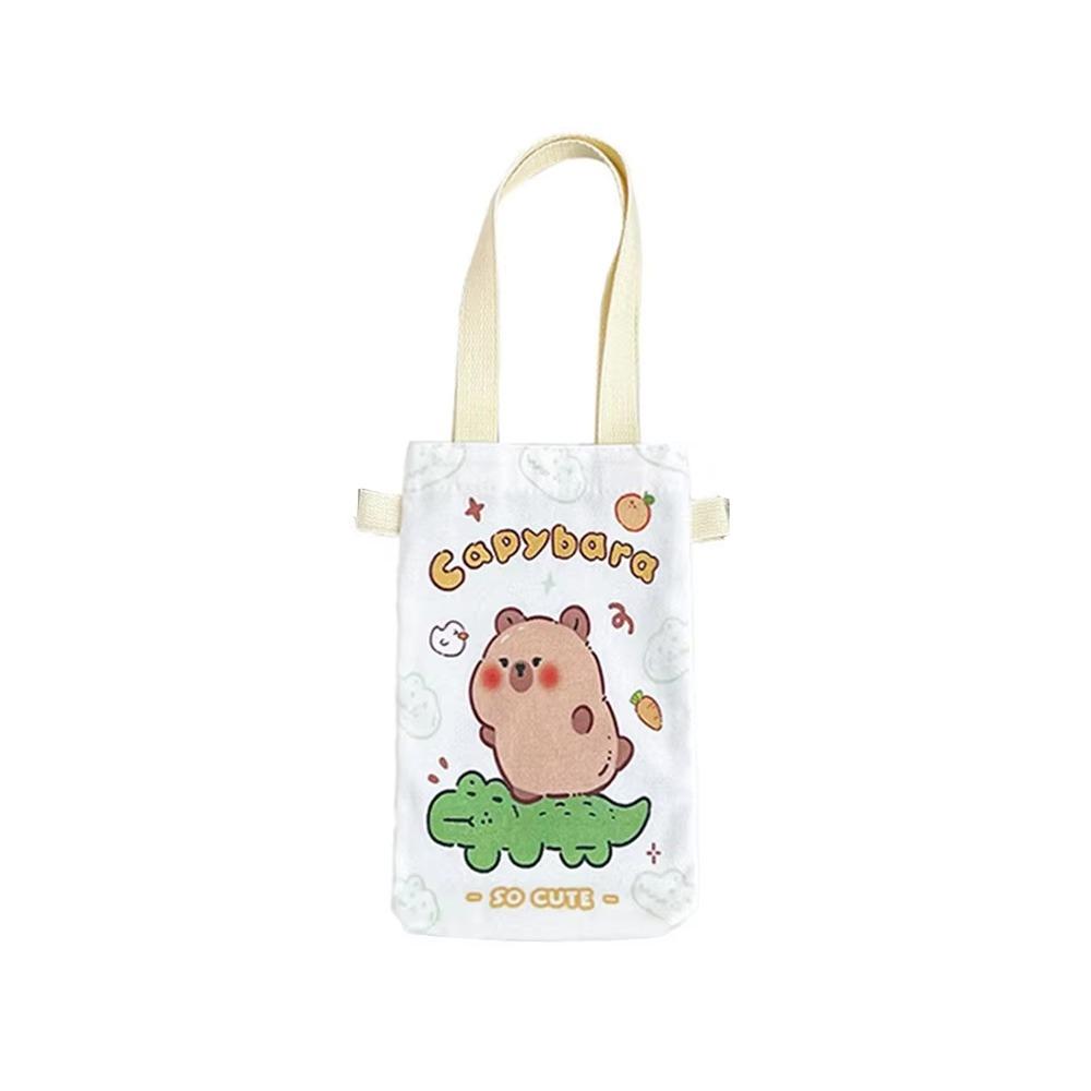 Reusable Cartoon Water Cup Carrier Bag Adjustable Canvas Bottle Protective Covers Makeup