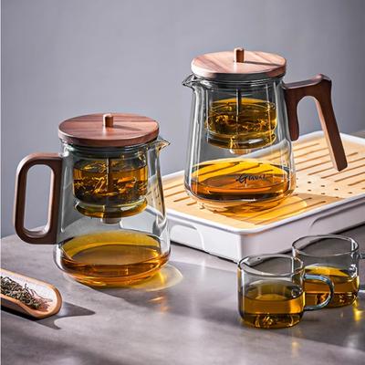 Home Tea Pot with Lift Filter Walnut Anti-Scalding Handle Tea Kettle Thickened High Borosilicate Pyrex Kung Fu Teapot