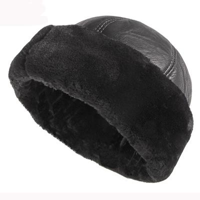 Dicke warme Wintermütze für Herren, schwarzes Fell, Leder, russische Mütze, männlich, winddicht, für Schnee, Ski, russische Mütze, mit Fleece gefüttert, Papa-Mütze