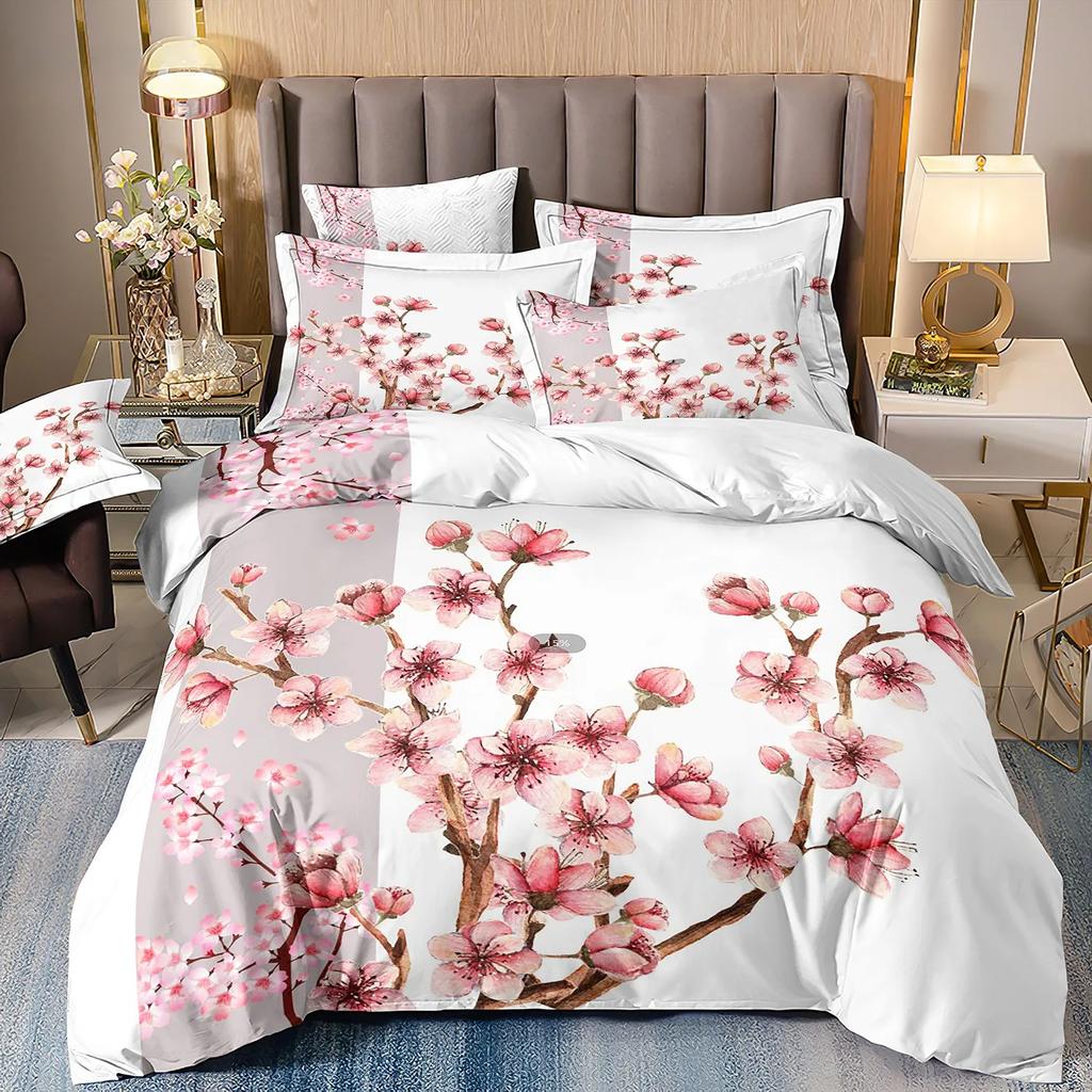 Japanese-Style Duvet Cover Cherry Bedding Set  Ukiyo-e Theme Wave Pattern Quilt Cover Mountain Exotic Style