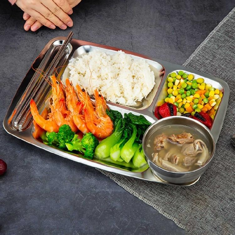 Lightweight 304Stainless Steel Plate Rectangular Divided Plate Dinner Tray