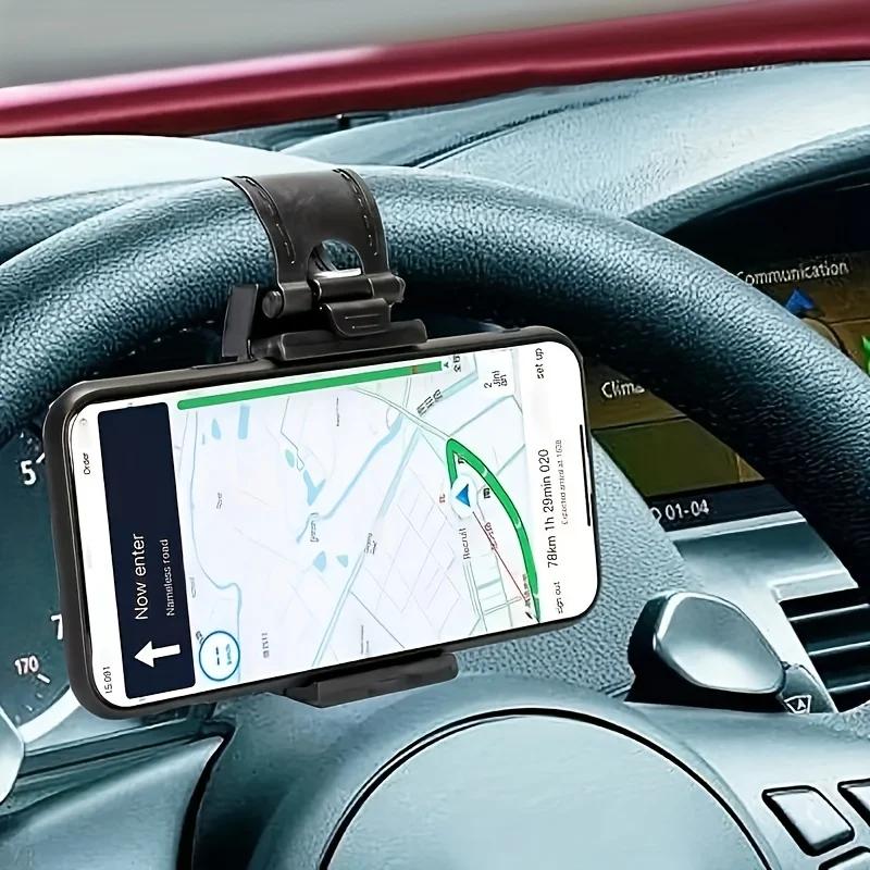 Universal Car Phone Holder, Plastic Steering Wheel Mount, Mobile-Phone Stand Support, Bike Clip Mount, Durable and Easy To Use