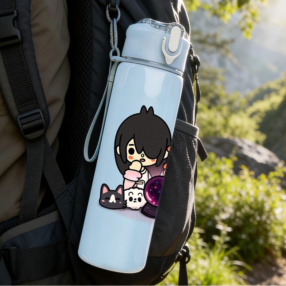 1PC Two Best Friends Girl Cartoon Print 750ml Color Plastic Sports Water Bottle Leakproof Flip Straw Lid Suitable for Sports Office Home Use