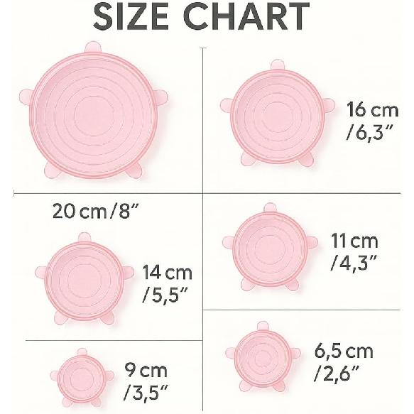 Silicone Stretch Lids Pink (6 Pack) Reble Airtight Food Covers for Bowls, Containers & Fruits |Elastic BPA-Free Stretchable Lids | Microwave, Freezer