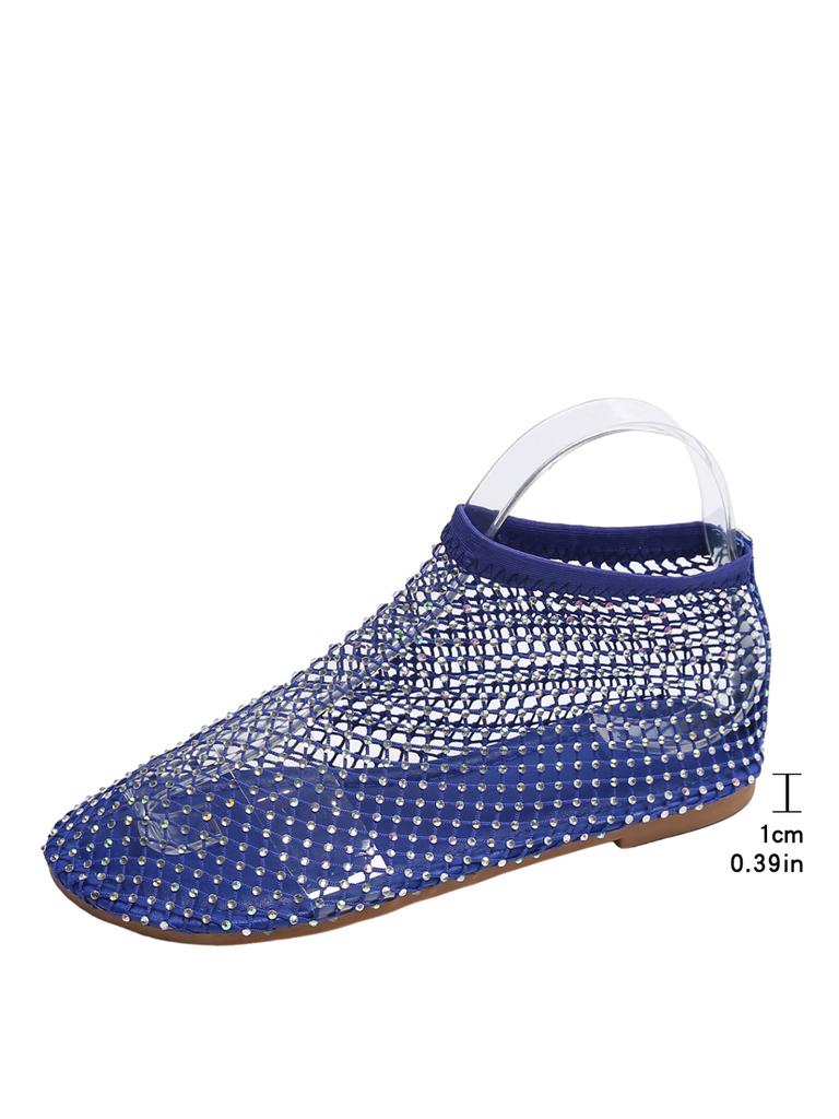 Große Größe flache Netzschuhe Sommer neu runde Zehen Sandalen hohl Internet-Berühmtheit Diamant kurze Stiefel Spot