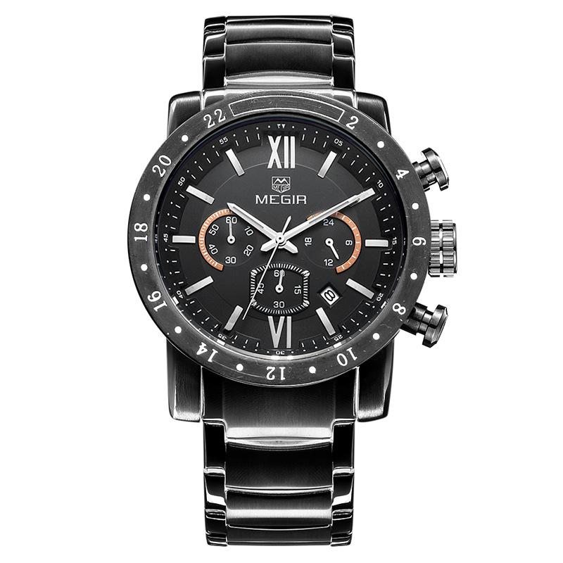 Megir 3008G 3008 Business Men's Dress Big Wrist Watches Chronograph Clock Stainless Steel Band 24 Hours Quartz Stop Watch Man