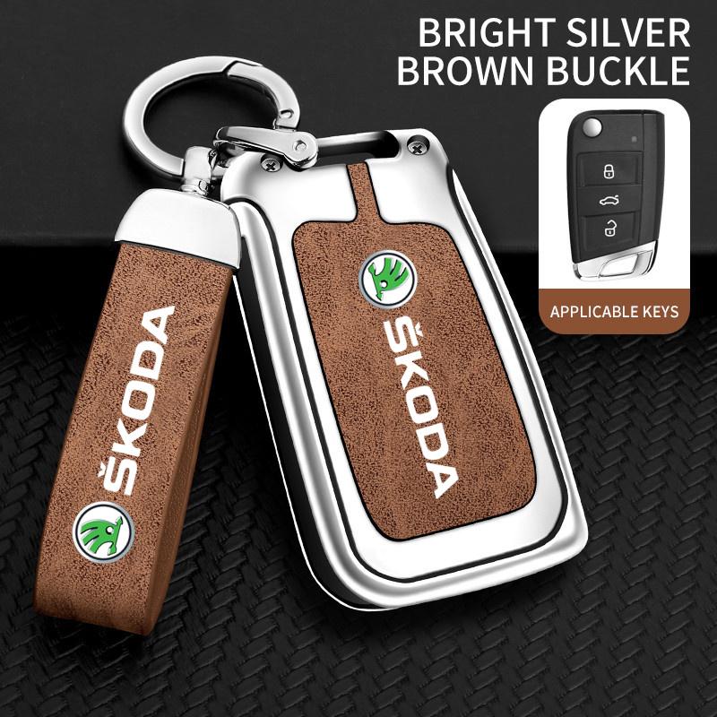 Zinc Alloy Leather Car Flip Remote Key Case Cover Holder Shell For Skoda Octavia 3 Fabia A5 A7 Superb Karoq Kodiaq Accessories agk633