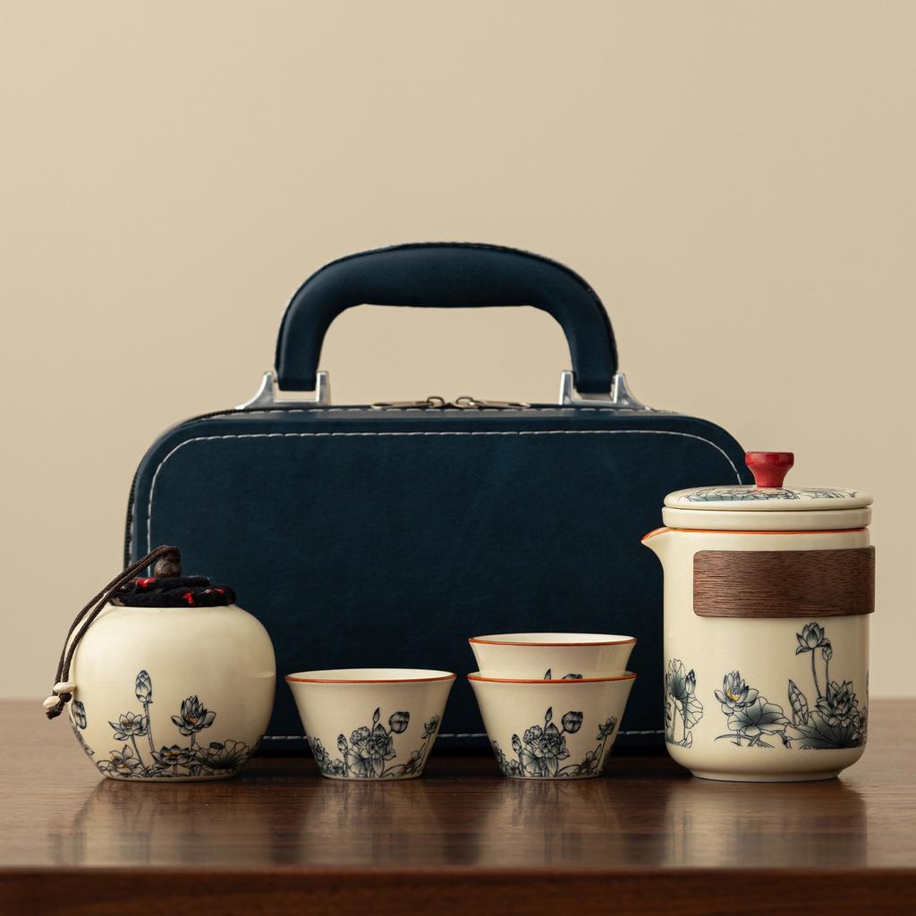 Ru kiln portable travel tea set outdoor camping tea drinking equipment souvenir gift