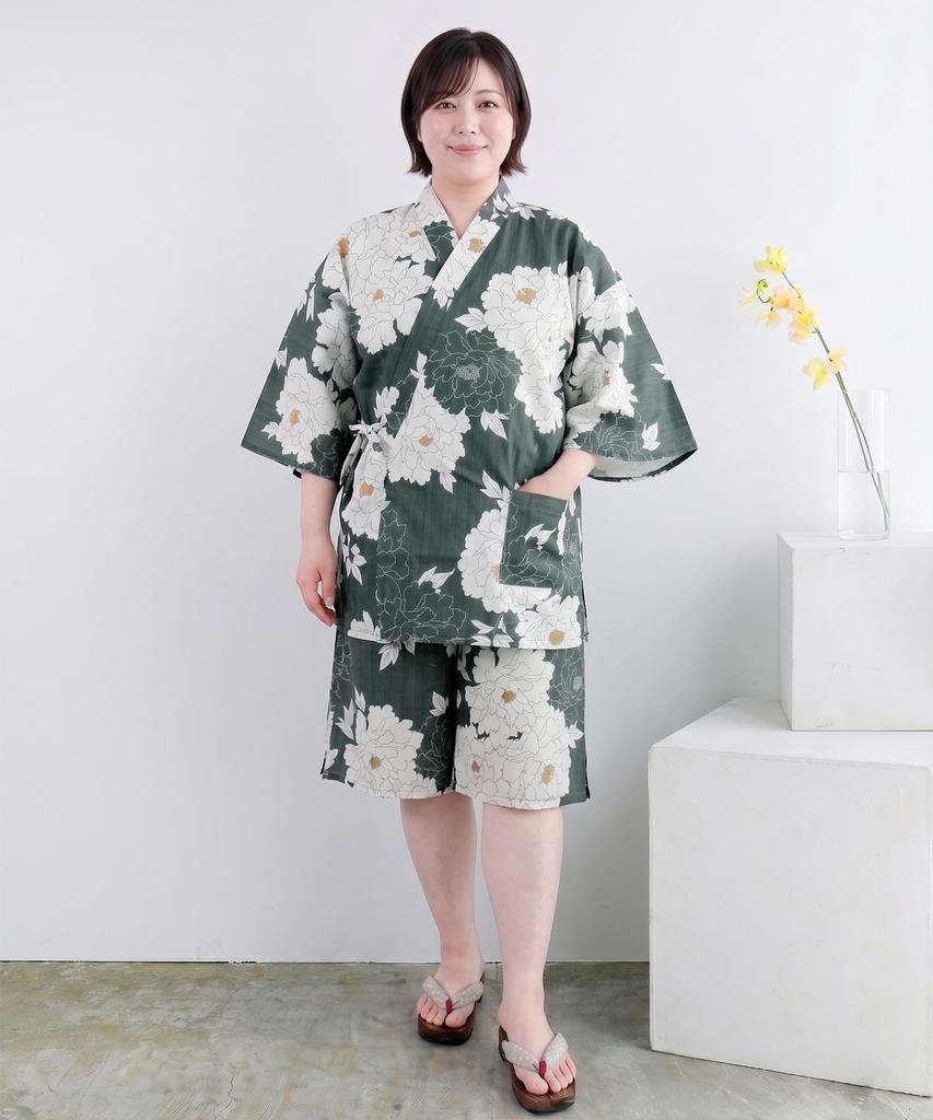 [Kyouetsu] Jinbei (Japanese summer wear) - Single item or top and bottom set - Women's loungewear - Cotton - Free wide size - FW (Green Shade Classic