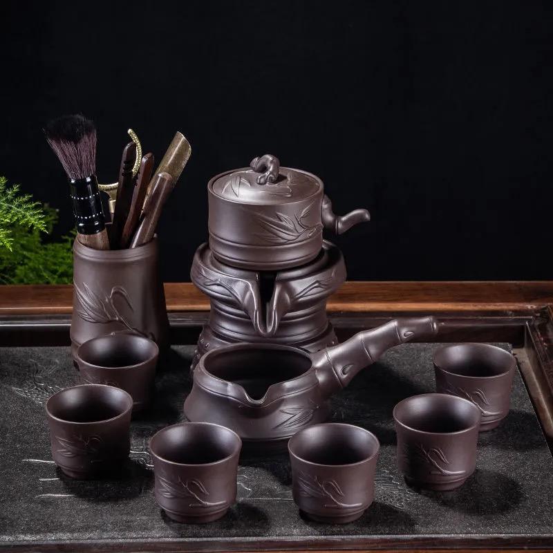 Purple Clay Stone Grinding Semi-automatic Tea Set Creative Kung Fu Tea Hot Sales of Tea Set.Creative