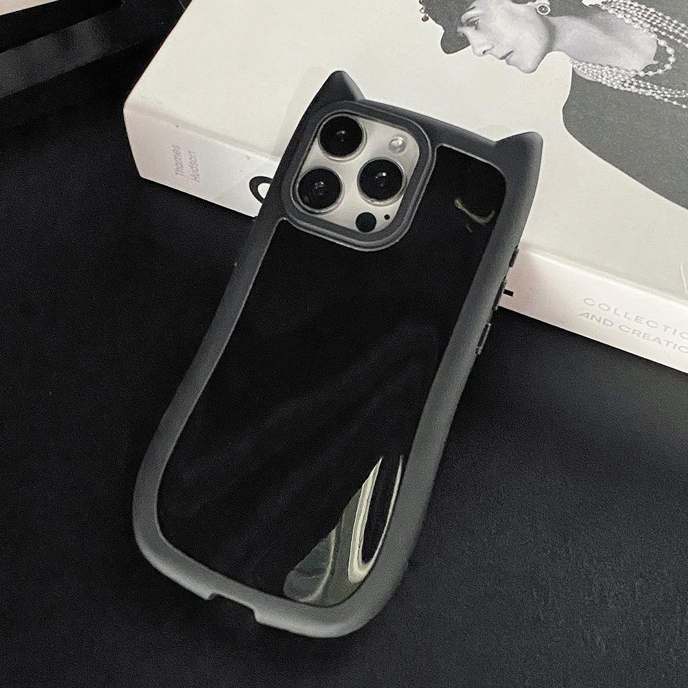 

Глянцевый мягкий силиконовый чехол с милым мультяшным 3D кошачьим ухом для iPhone 15 Pro Max 11 13 14 Plus, утолщенный бампер ярких цветов, противоударный чехол For iPhone 11 Pro чёрный