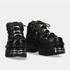 Womens Punk Chunky Sole Low-Cut Ankle Boots With Metal Accents Black Leatherette Platform Shoes