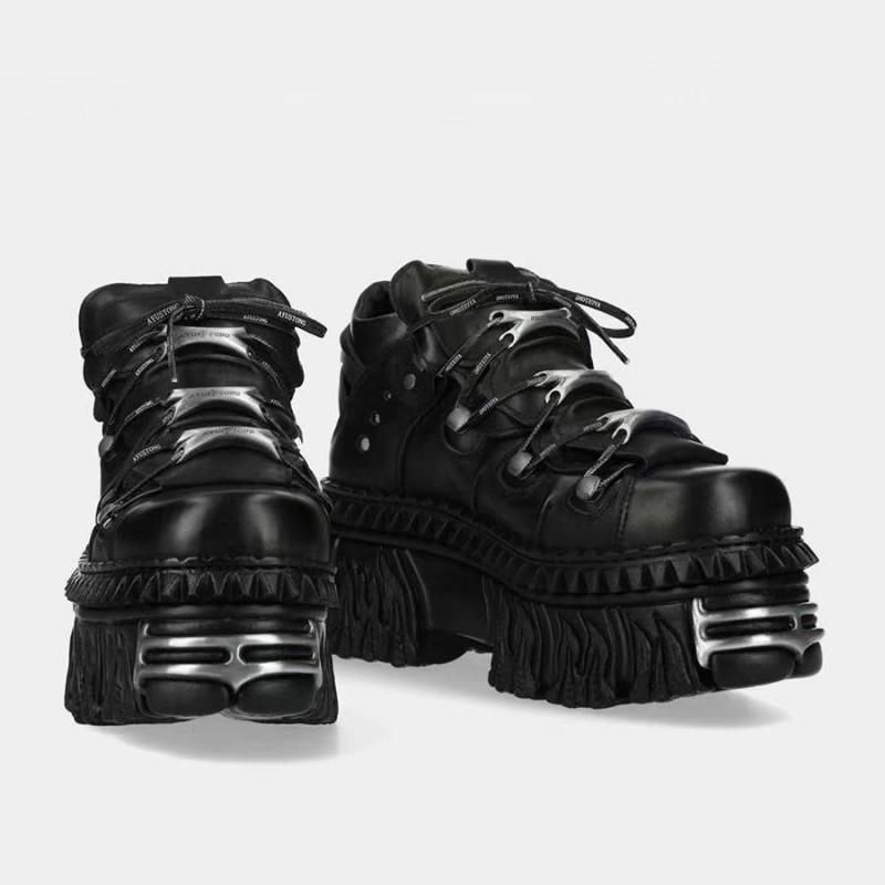 Womens Punk Chunky Sole Low-Cut Ankle Boots With Metal Accents Black Leatherette Platform Shoes