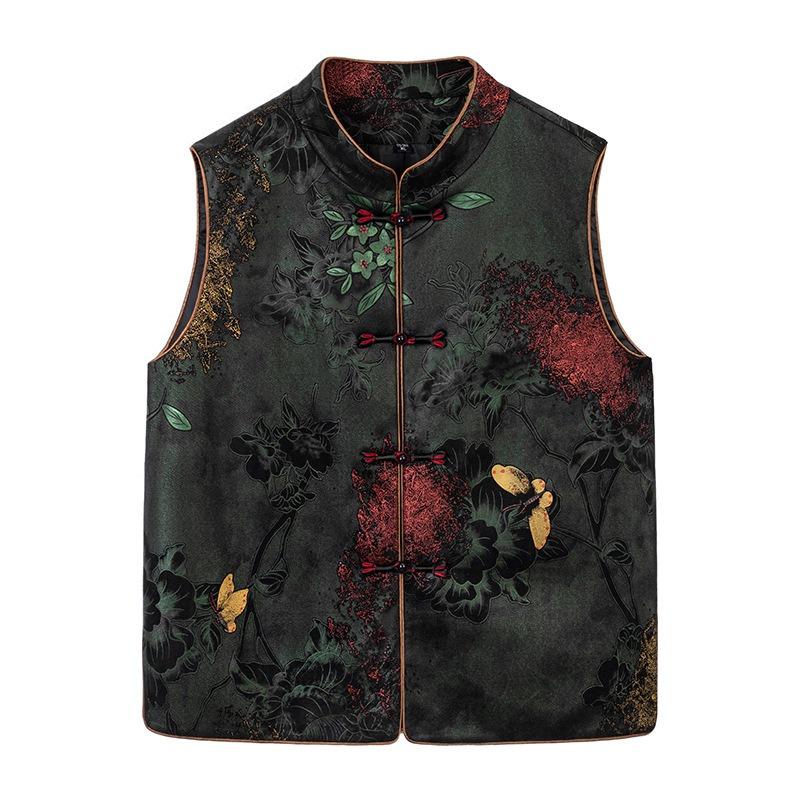 

Жилет женский весенняя одежда пряжка верхняя одежда жилет китайский жилет жилет для пожилой женщины 5XL (recommended 145-80 kg) зелёный