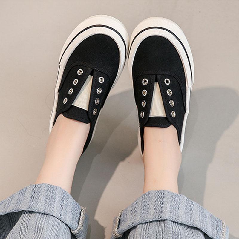 Women Canvas Shoes Platform Sneakers Flatform Flats Unisex Skateboard Shoes Tenis Trainers Walking Stretch Slip-on Casual Shoes