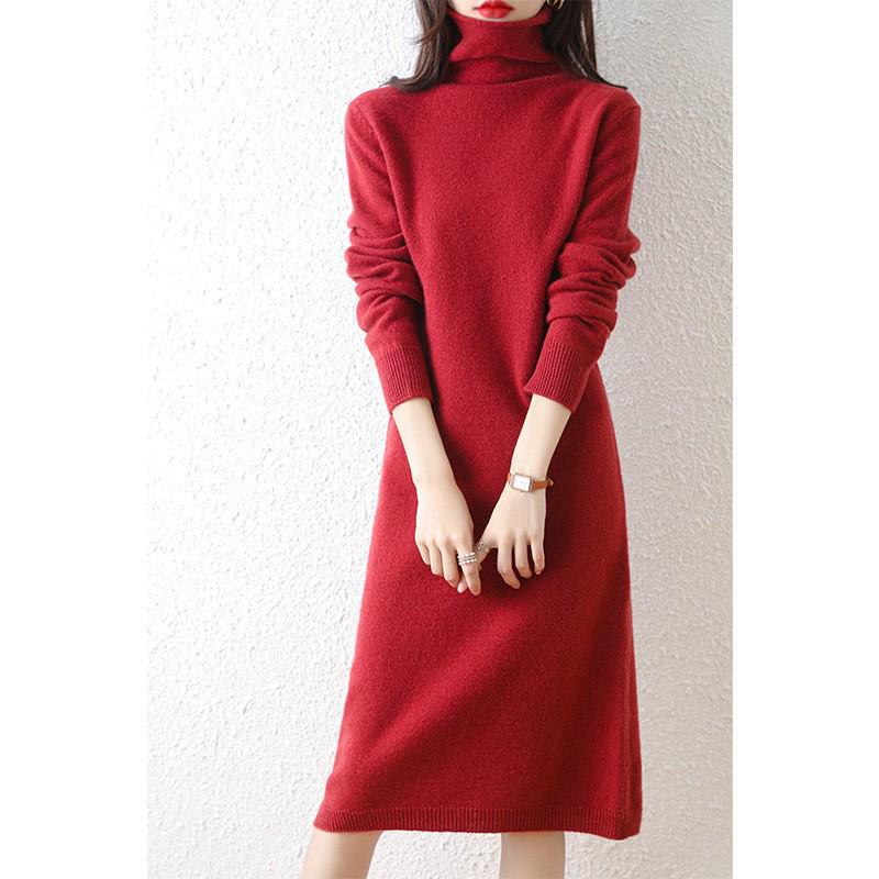 Women's Loose High Neck Wool-Cashmere Knit Dress