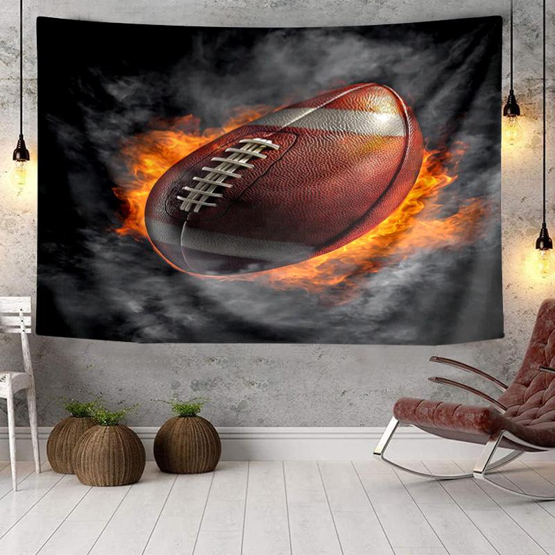 Flaming Football In Action Tapestry, Unique Design Tapestry, Wall Decor for Bedroom,Livingroom, Playroom,Heartwarming Fan Holiday Gifts