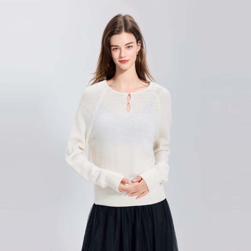 Sancai Women's 100% Merino Wool Round Neck Knit Sweater