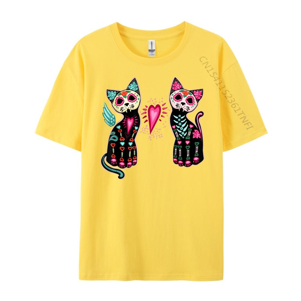 Day Of The Dead Cats Shirt Cat Lovers Dia De Los Muertos Plain Shirt Mens Clothing Normal Men Clothes Luxury Brand Luxury