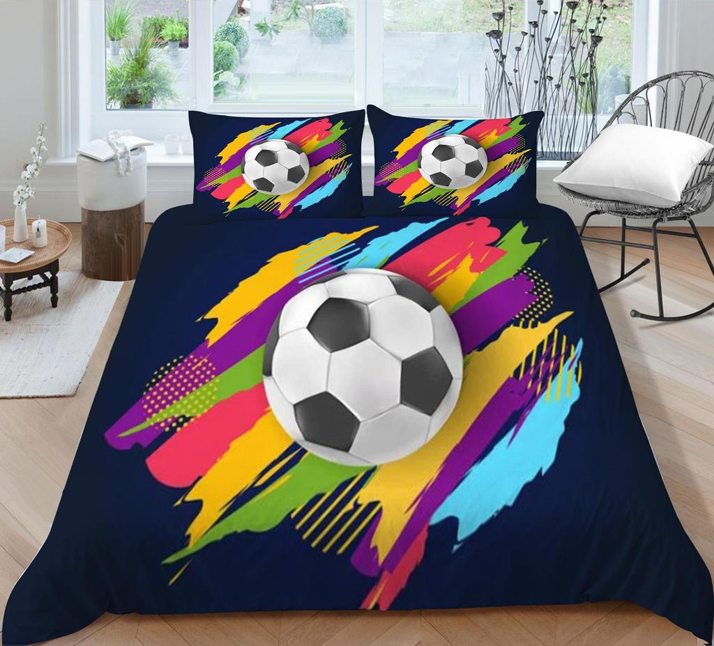 Bed Cover 3D Football Themed Print Homes Bedding Quilt Cover Washable Pillowcase Breathable Polyester Home Bedclothes