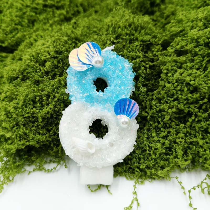 Blue and White Beach Digital Candle Birthday Cake Decoration Plug-in Birthday Candle Creative Design Exquisite