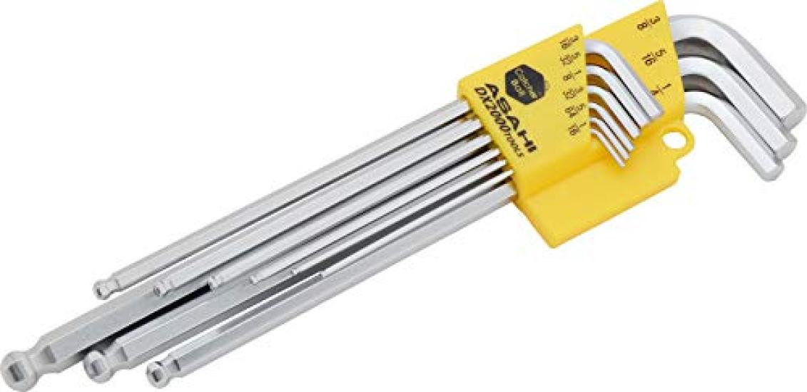 

ASAHI AQKSE91 Super Strong Alloy Steel Catcher Ball Point Hex Wrench Set of 9 Inch Wrench/Long (1/16-3/8 Sizes)