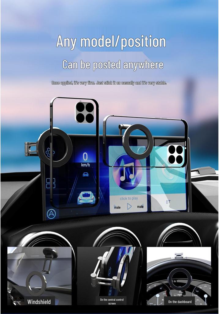 Double Foldable Magnetic Car Dashboard Phone Holder - High-End Rotatable Design