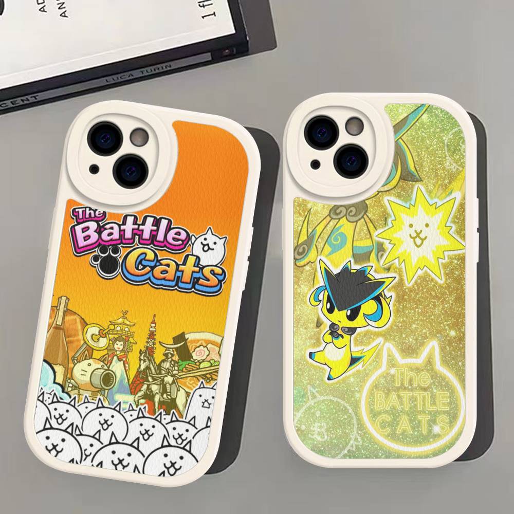B-Battle Cats Anime Game Leather Phone Case For IPhone 16 15 14 13 12 11 Pro Max Plus Shockproof Cover