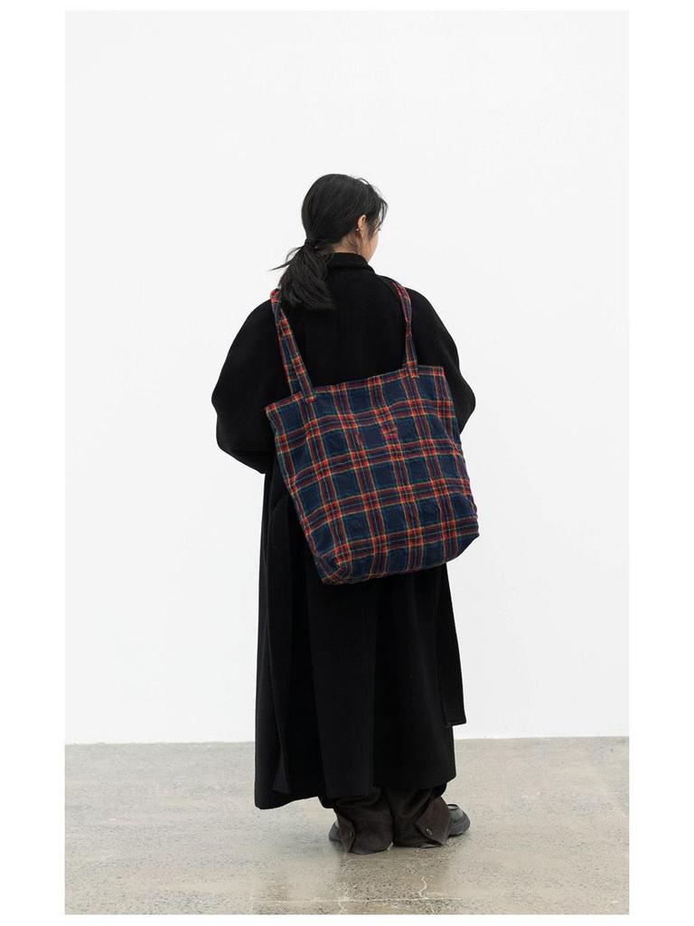 Red & Blue Plaid Wool Crossbody Shoulder Bag - Women's Trendy Two-Way Handbag (2025)