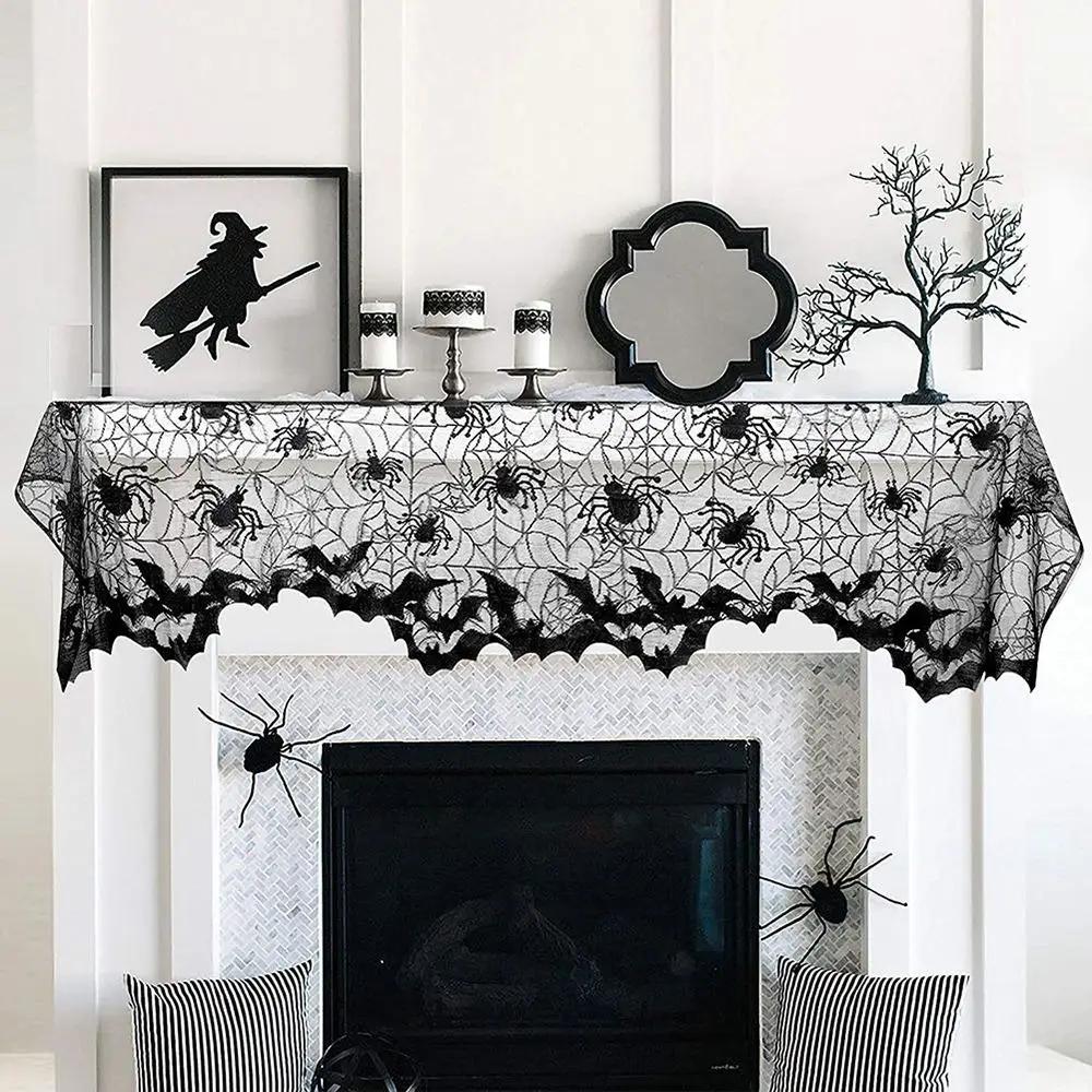 1pc Halloween Decoration Table Runner,Spider Web Black Lace Table Runner for Kitchen Dinner Table,Halloween Decoration Indoor