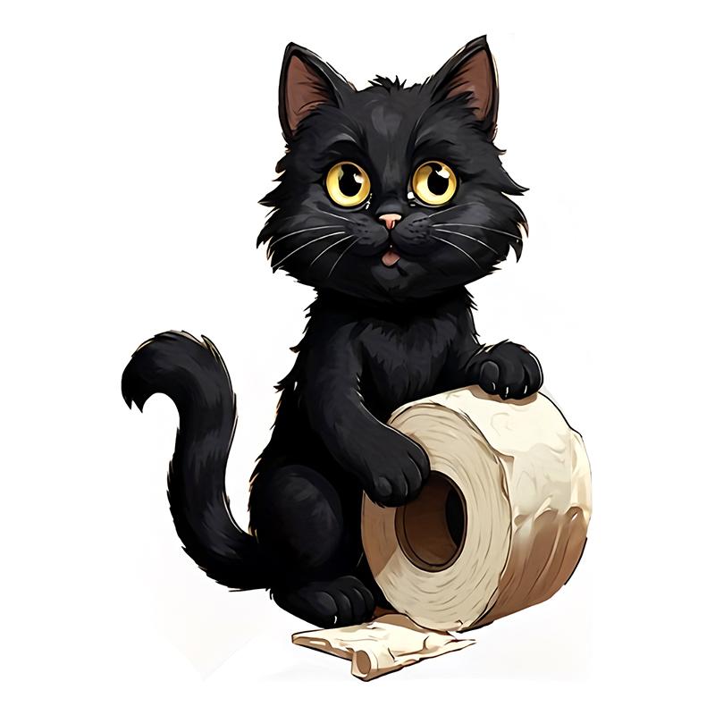 Cute Black Cat Toilet Paper Toilet Sticker Bathroom Toilet Cover Waterproof Sticker Wc For Home Decoration Transparent Decals S633
