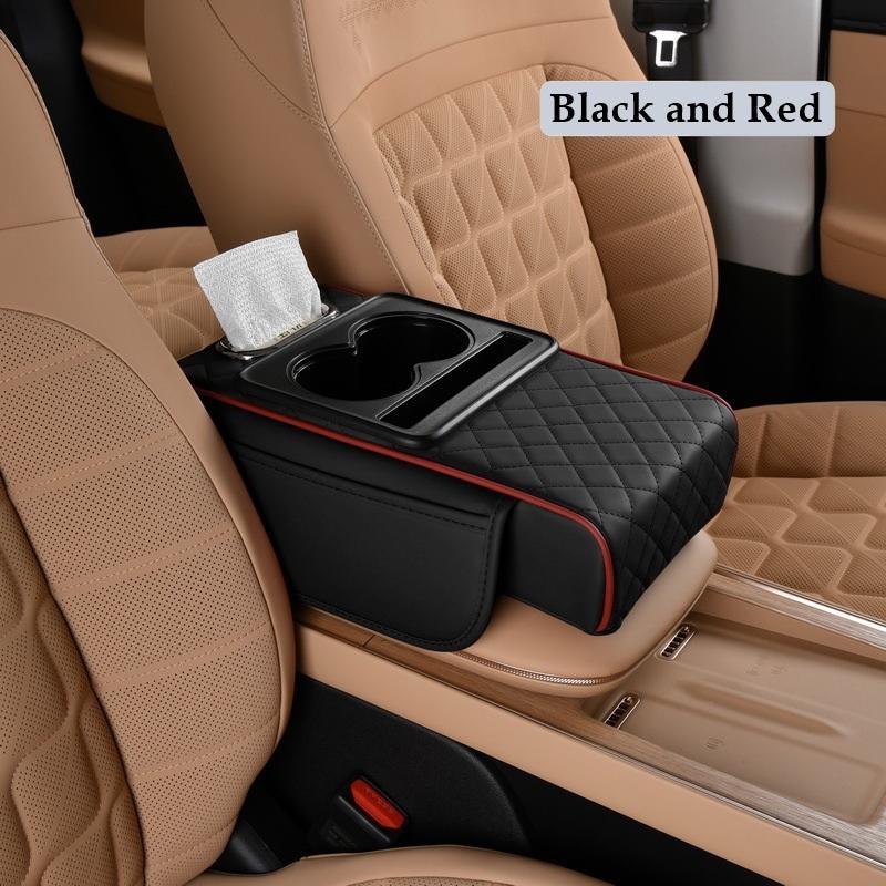 Car Armrest Box Heightening Cushion With Cup Holder Tissue Box Side Storage Pocket For Auto Interior Arm Rest Cover Height Pad
