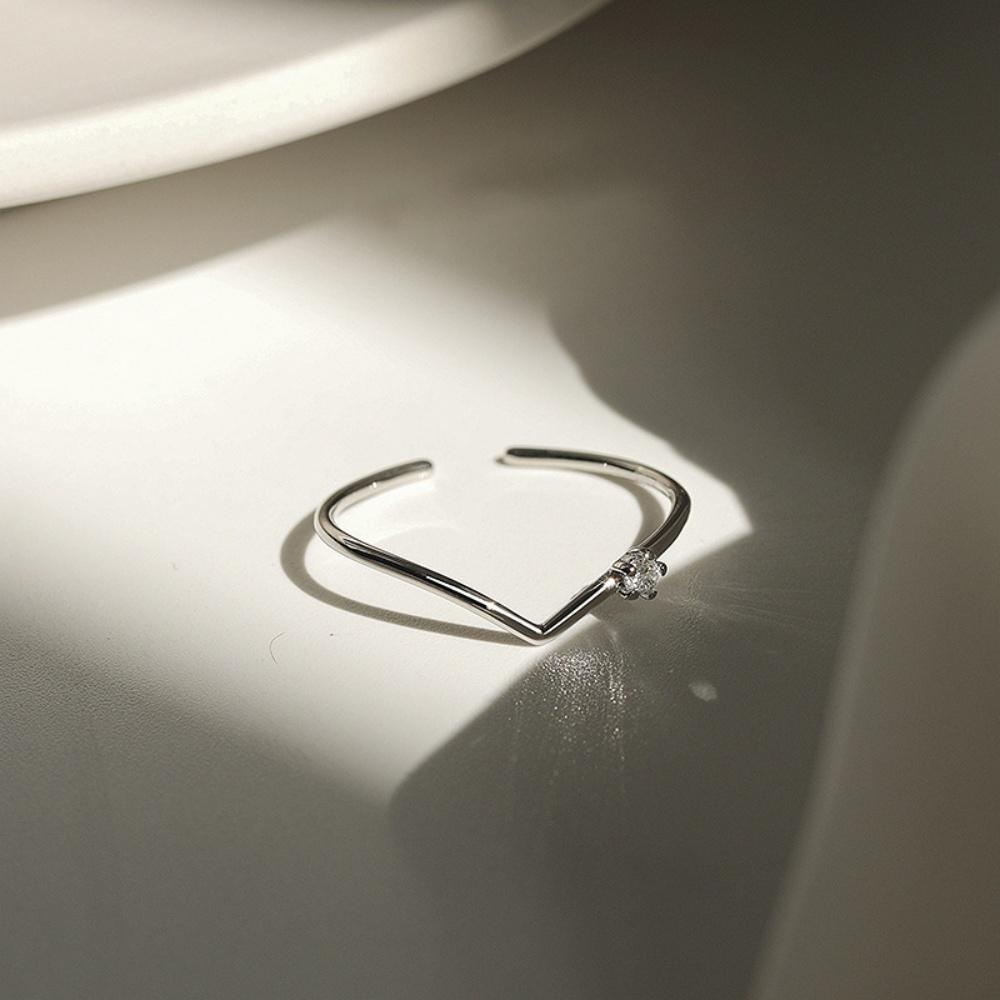 Silver Plated Simple Single Circle V-shaped Thin Rings For Women Fashion Zircon Open Ring Accessory Female Daily Ring Gifts