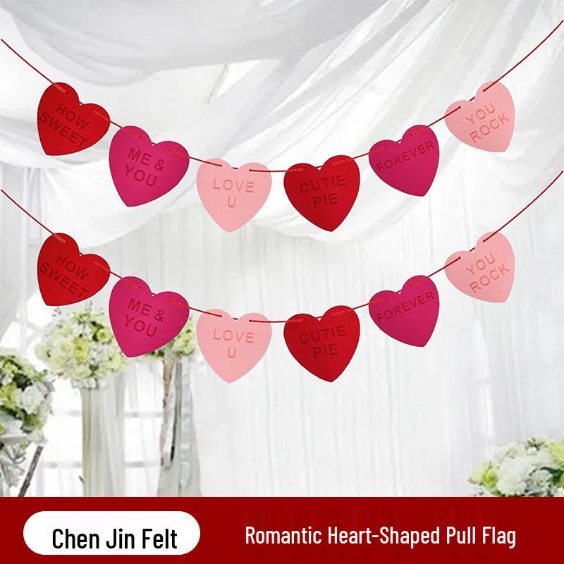 

Valentine s Day Felt Heart Banner - Romantic Wedding & Party Decoration Red; Romantic Felt Heart Flag