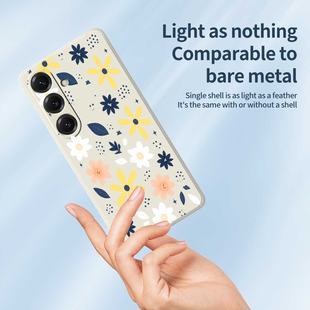 For Samsung Galaxy S25 Case Colorful Floral Blue Leaves Pattern Printing Straight Edge TPU Phone Back Cover