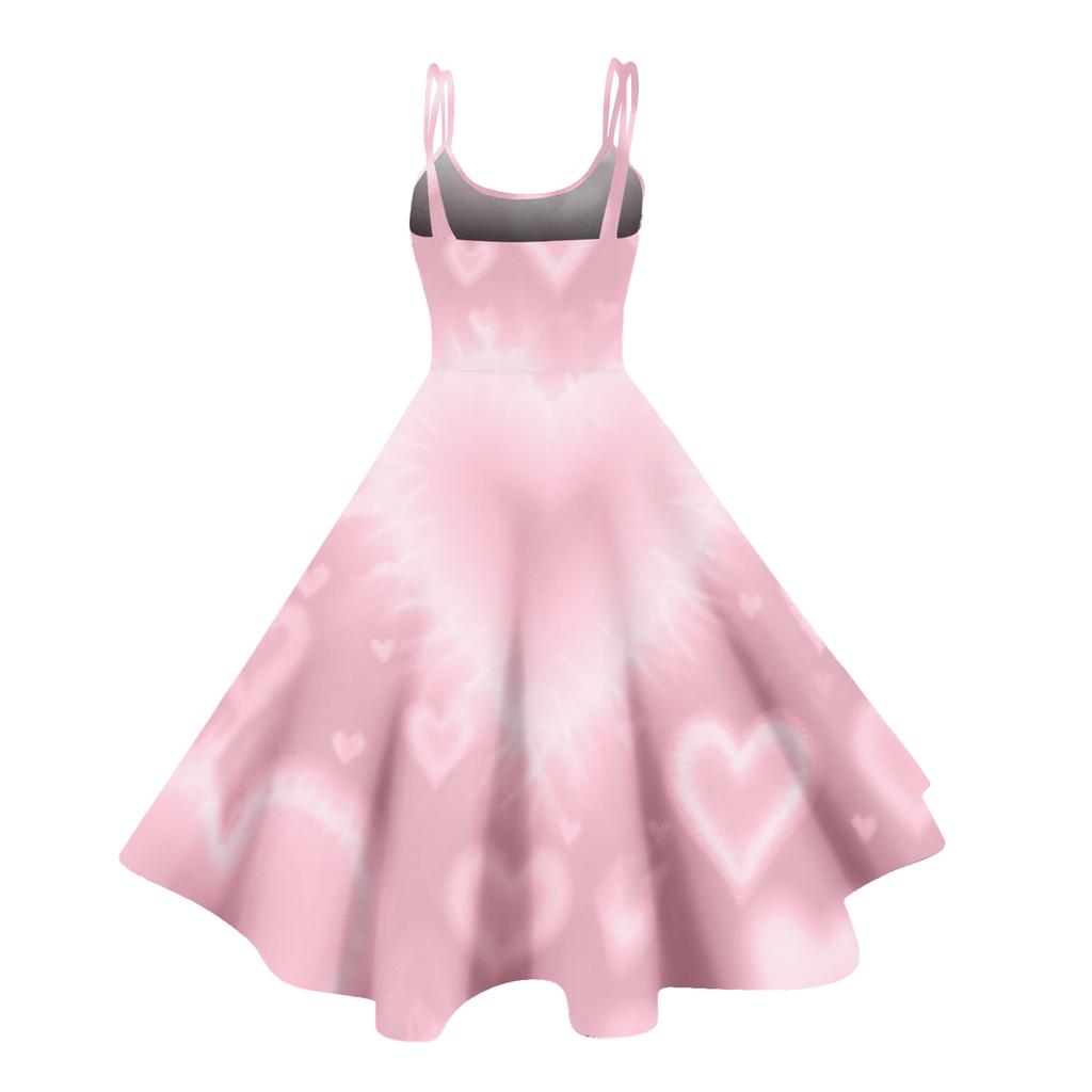 Women's Valentine's Day Love Heart Print Sexy Off Shoulder Vintage Dress