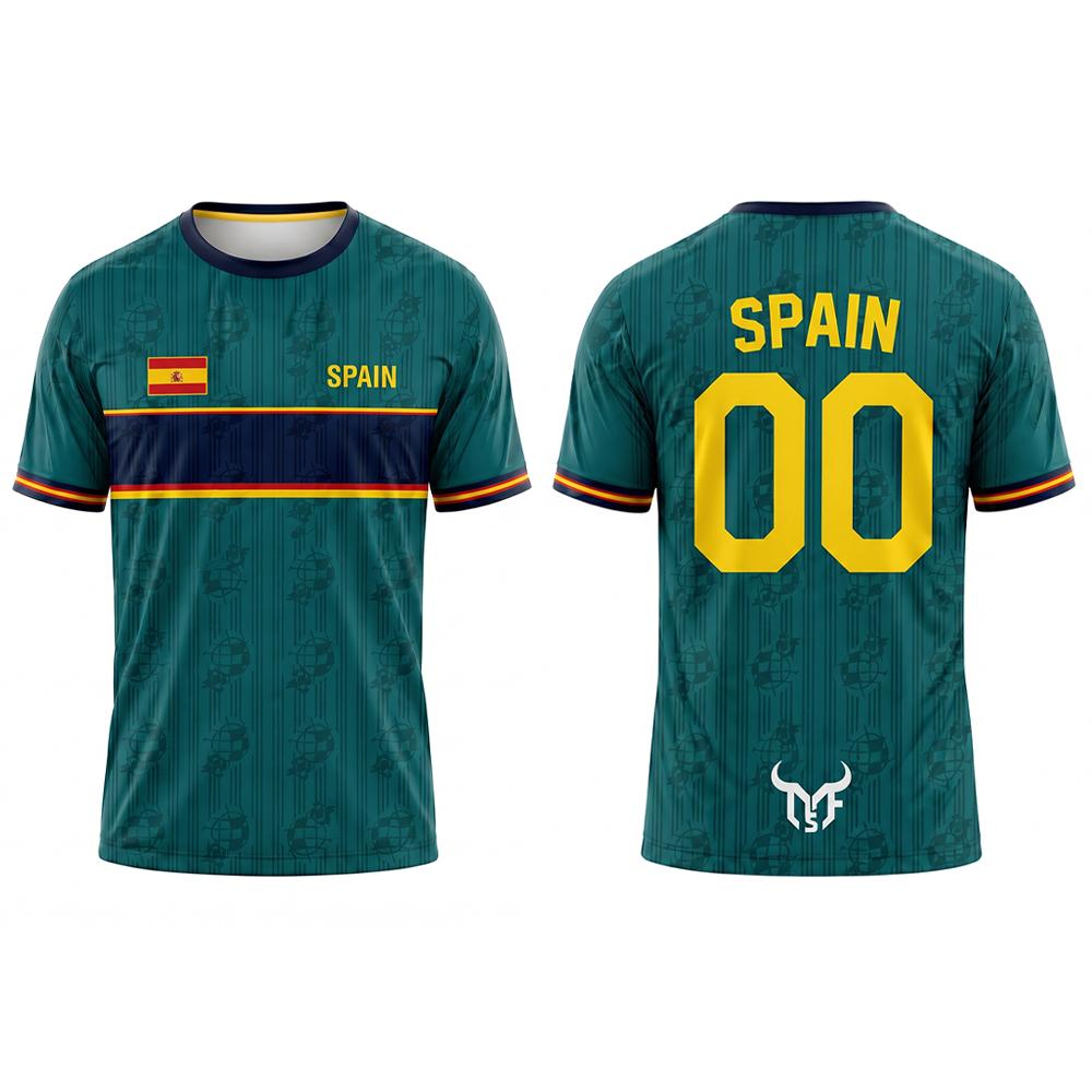 Spain Flag Graphic Soccer Jersey Training Fitness Quick-drying Breathable Football T-shirt Men