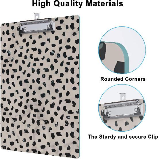 Cute Clipboard Leopard Wood Design Decorative A4 Letter Size Clip Boards for Classroom Office, Standard Size 9" x 12.5" with Low Profile Metal Clip -