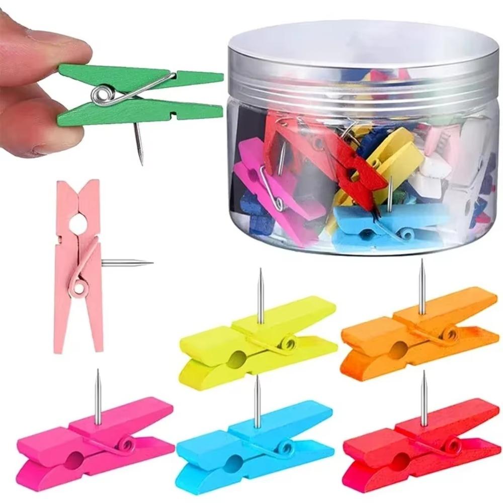 50Pcs/Box Decorative Clips Push Pin Wooden Thumb Tacks Stationery Blackboard Push Pins  Home