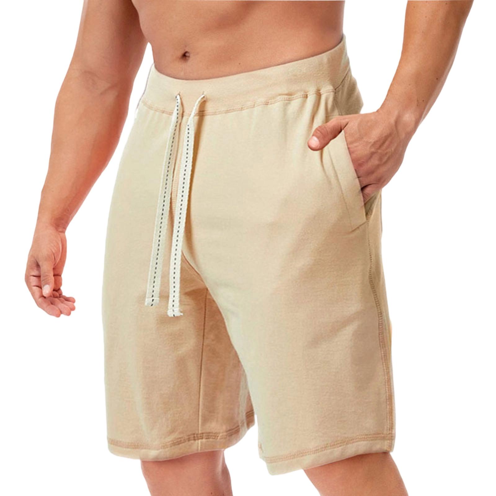 

Men s Five-pocket Pants Beach Pants Large Size Drawstring Sports Shorts Fitness Pants S бежевый