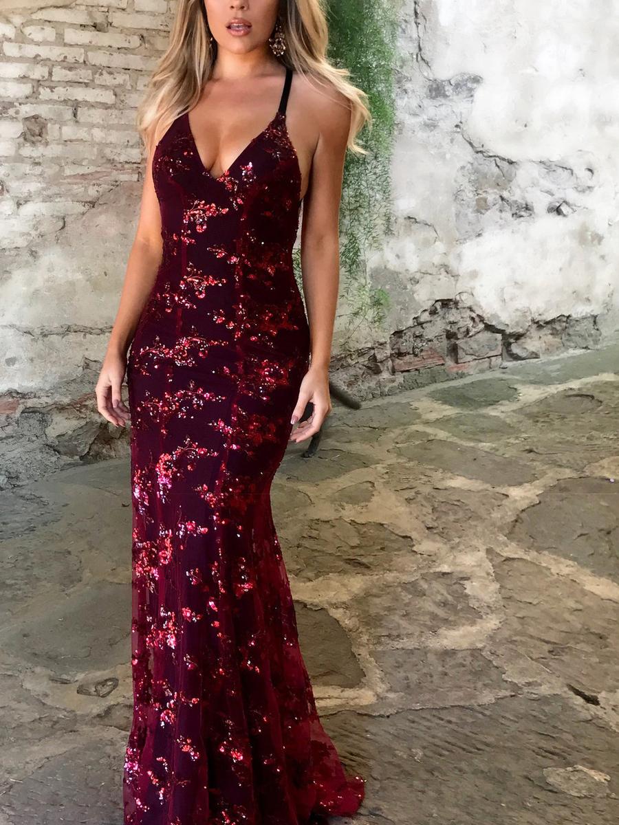 

Новое женское вечернее платье с V-образным вырезом, открытой спиной, пайетками, завязкой на талии, праздничное платье S красный