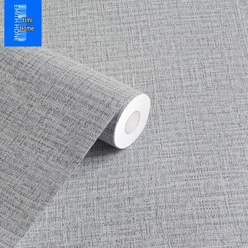 Linen Texture Self-Adhesive Waterproof Wallpaper for Bedroom & Living Room - Thickened, Solid Color, Moisture-Proof, Simple Design.