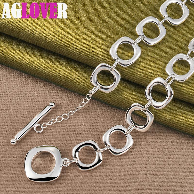 925 Sterling Silver fyrkantig rund kedja halsband smycken